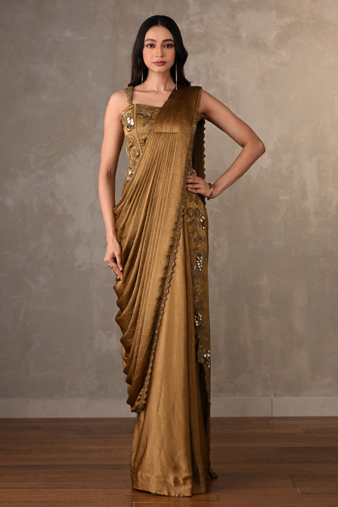 Golden Aura Embellished Draped Gown