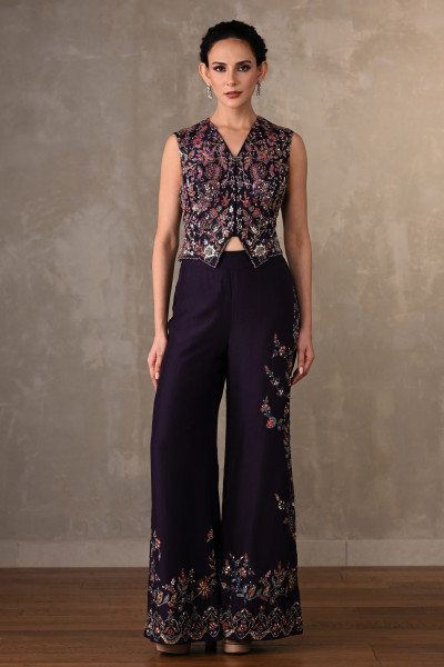Midnight Bloom Embellished Silk Co-Ord Set
