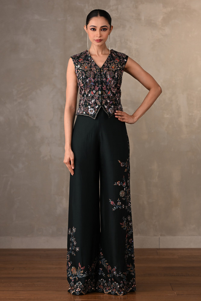 Midnight Bloom Embellished Silk Co-Ord Set