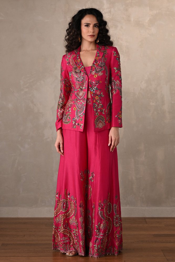 Rani Silk Jacket And Sharara Set With Intricate Embroidery