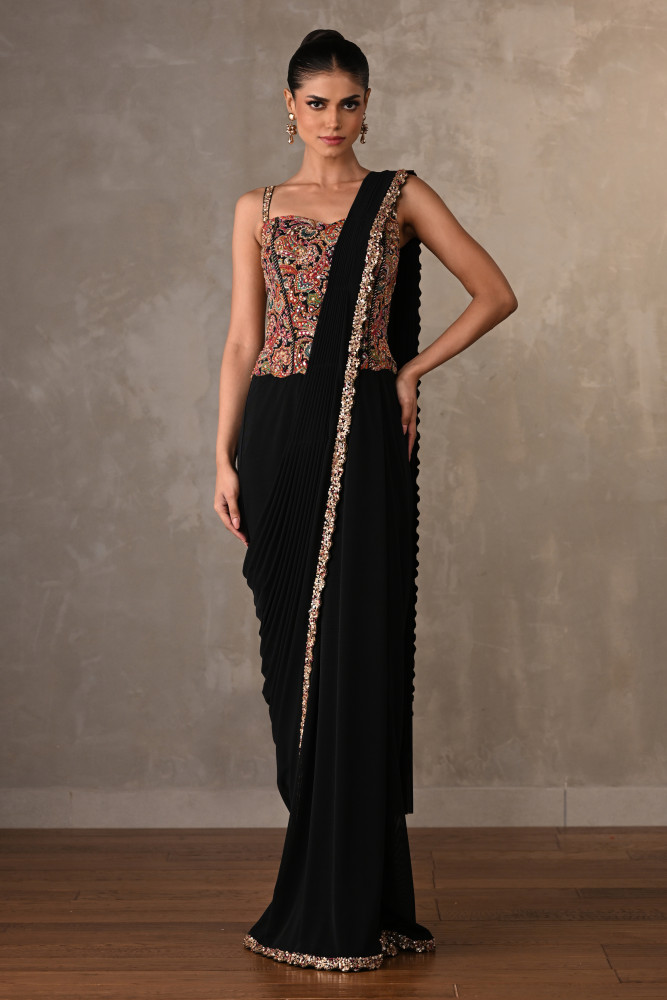 Multicolor Embroidered Drape Gown