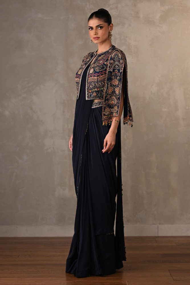 Navy Empress Silk Drape Saree