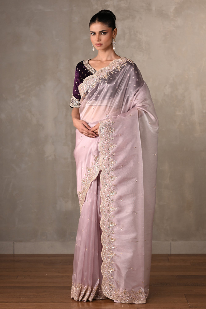 Lavender Organza Saree With Cutdana & Moti Embellishments