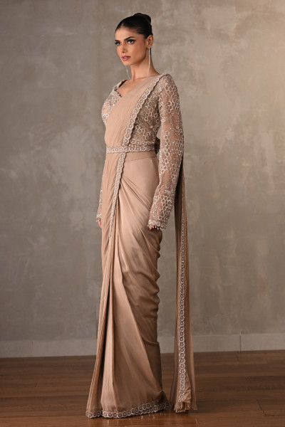 Tone-On-Tone Embroidered Drape Saree