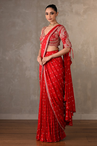 Zariya Red Embroidered Drape Saree