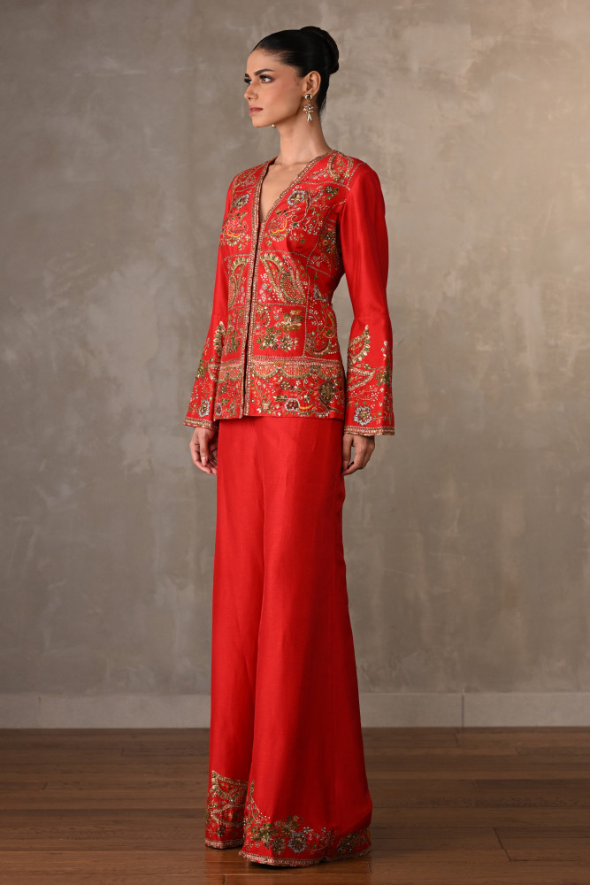 Crimson Silk Embroidered Co-Ord Set