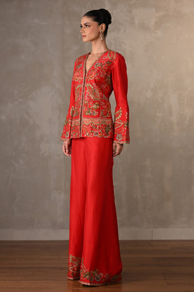 Crimson Silk Embroidered Co-Ord Set