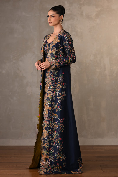 Opulent Navy Luxe Embellished Cape Set