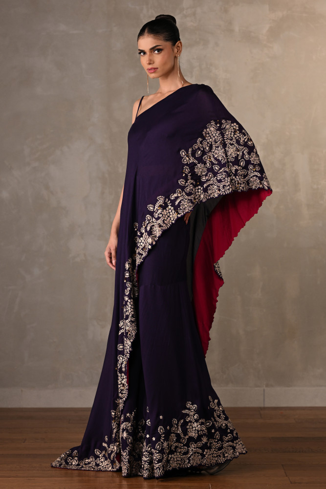 One Shoulder Gold Zari Embroidered Co-Ord Set