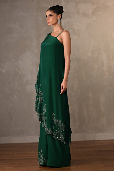 Noir One-Shoulder Crepe Kaftan Set