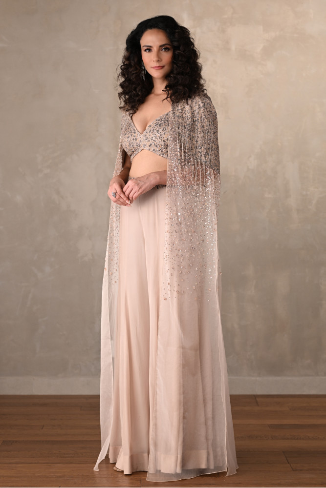 Blush Champagne Embellished Cape Set