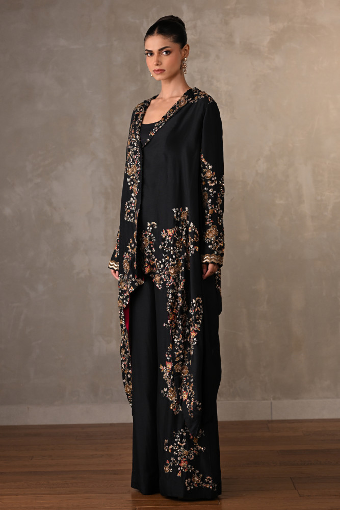 Black Embellished Silk Co-Ord Set
