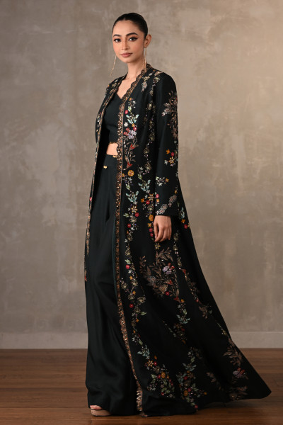Midnight Garden Embroidered Silk Cape Set