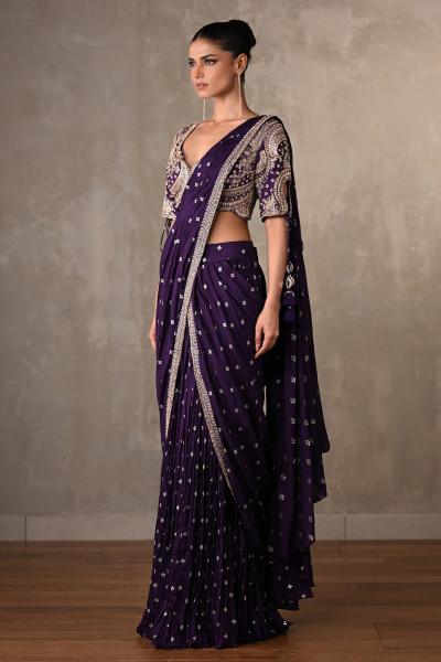 Zariya Purple Embroidered Drape Saree