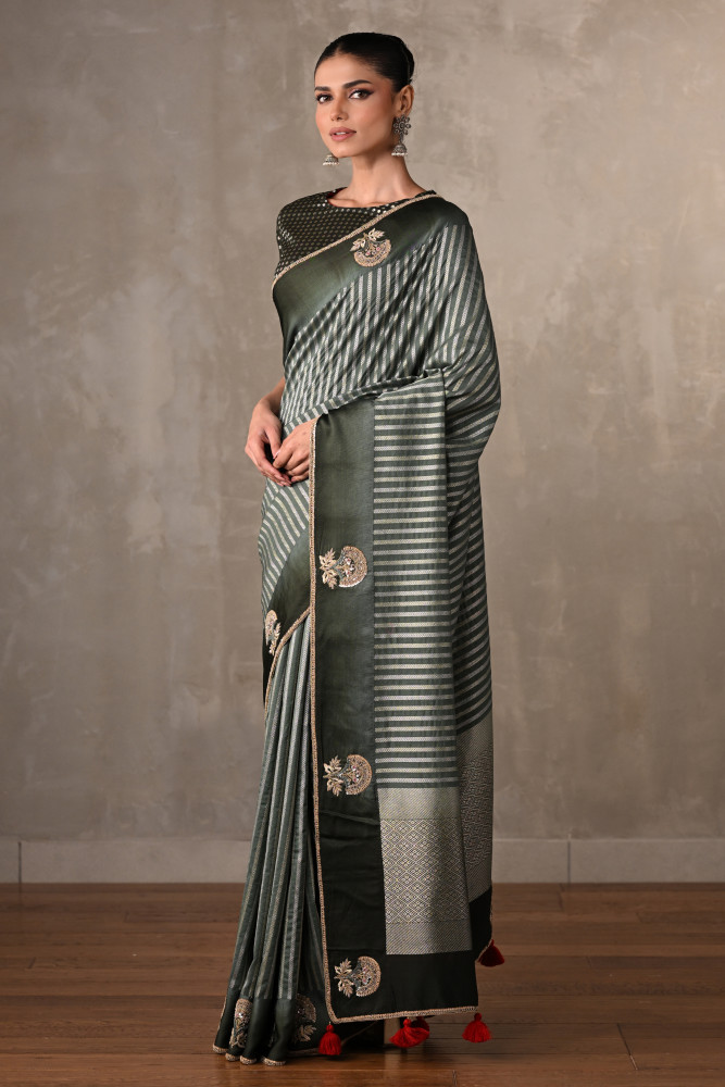 Opulent Green Banarasi Saree With Intricate Embroidery