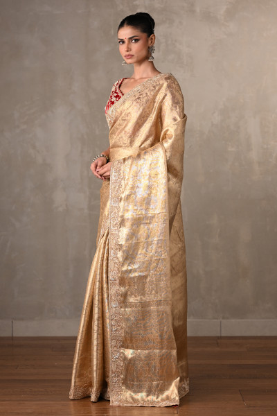 Regal Gold Banarasi Saree With Contrast Blouse