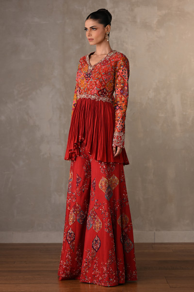 Royal Red Silk Embroidered Co-Ord Set