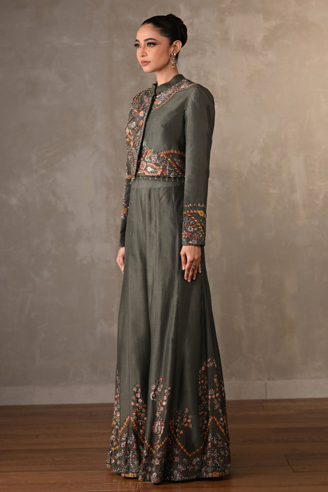 Silk Cropped Top Suit Co-ord