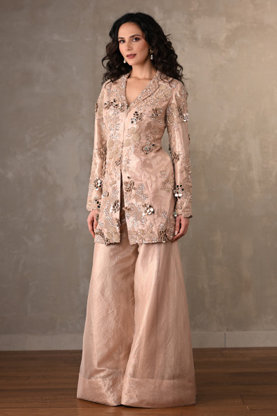 Metallic Blush Mirror Work Sharara Set