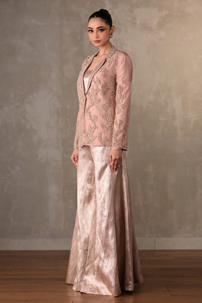 Pink Brocade Pant Suit Set