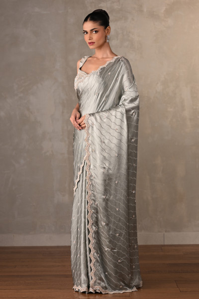 Moonlit Mist Satin Embellished Saree Set