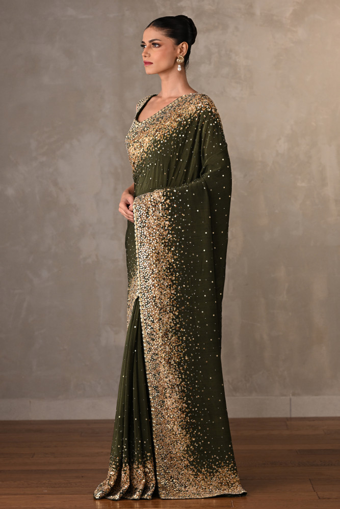 Mehndi Stardust Saree Set