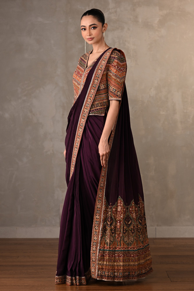 Opulent Border Embellished Drape Saree Set
