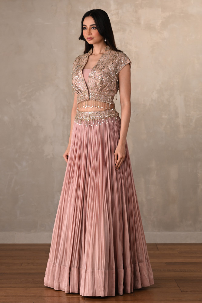 Blush Ember Pleated Crepe Lehenga Set
