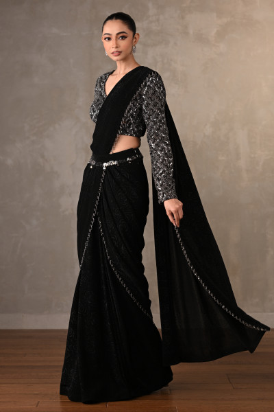 Starlit Black Sequin Drape Saree Set
