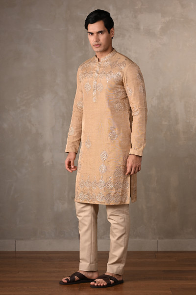 Beige Tissue Embroidered Kurta