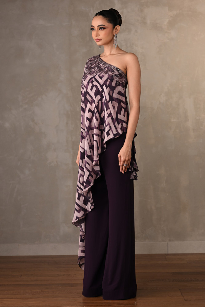 Geometric Print One-Shoulder Co-Ord Set