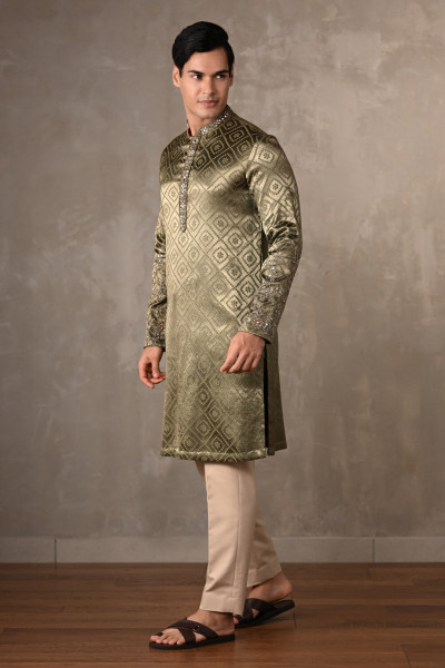 Sea Green Silk Jacquard Kurta