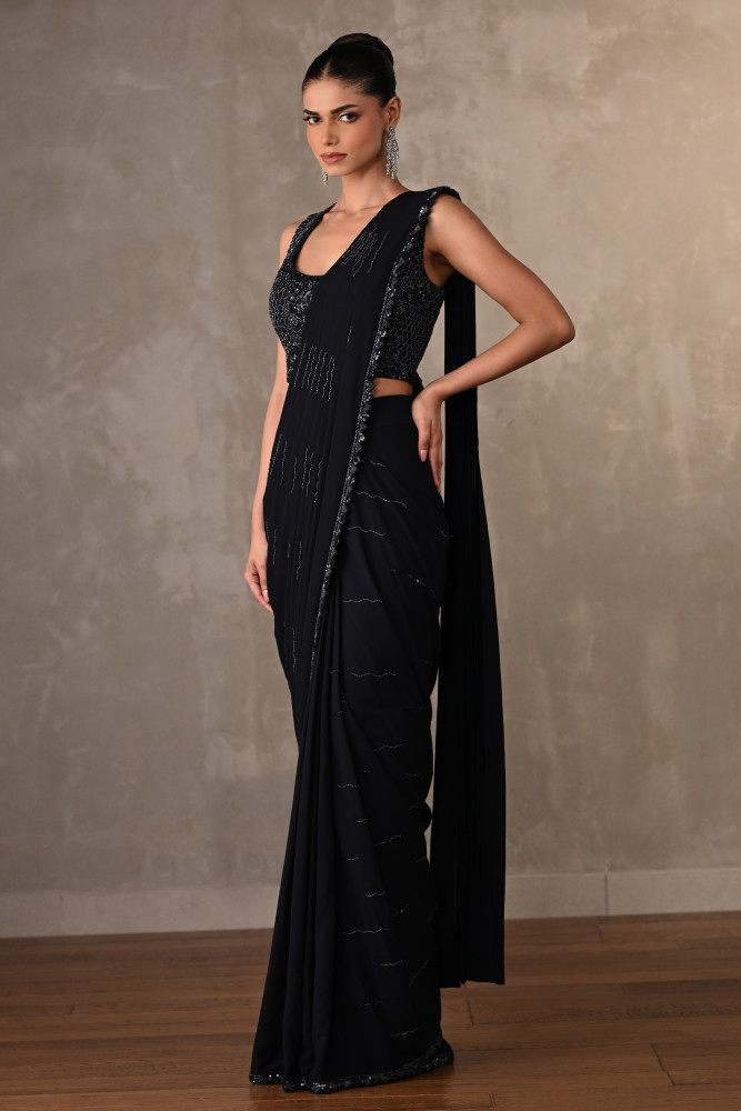 Noir Georgette Pre-Stitched Saree