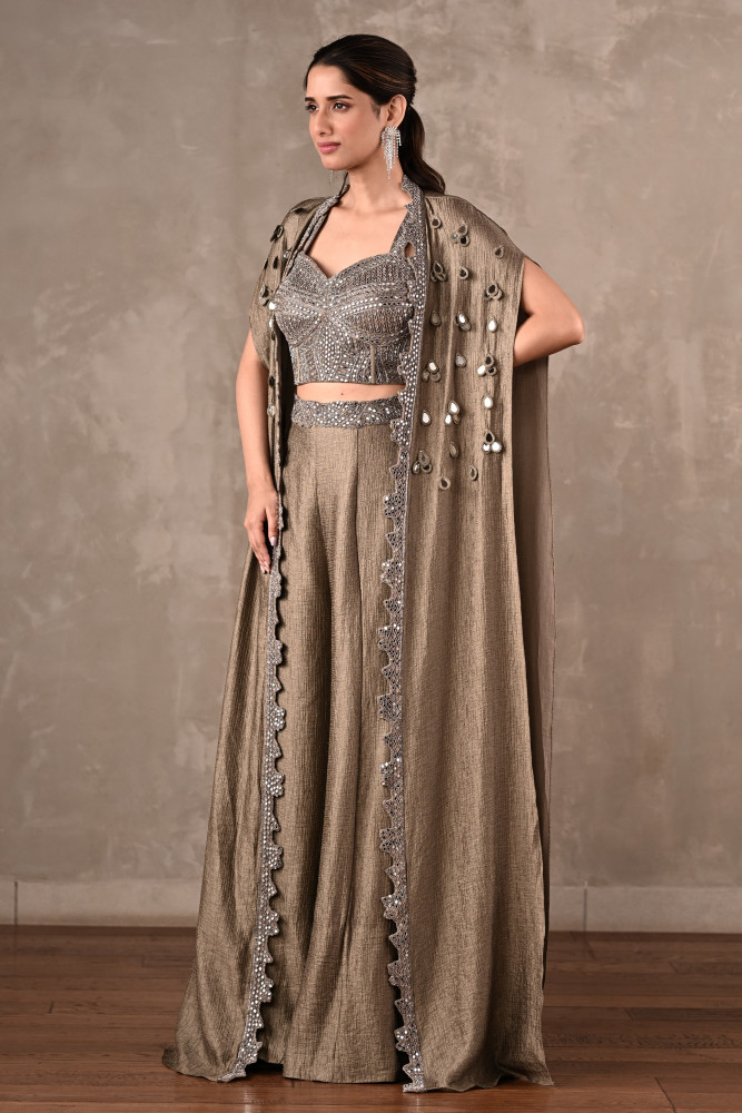 Mirror-work Embroidered Cape Set