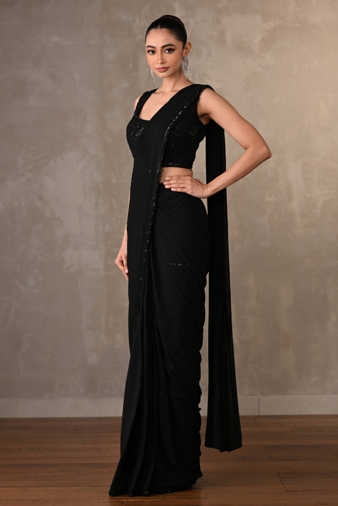 Noir Georgette Pre-Stitched Saree