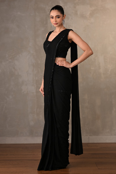 Noir Georgette Pre-Stitched Saree