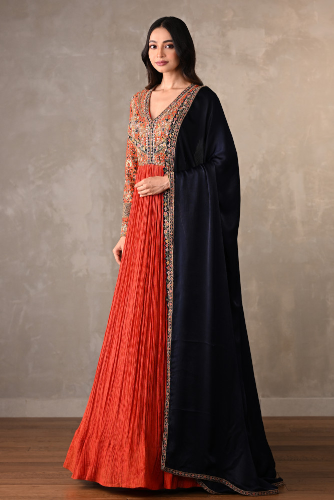Orange & Navy Luxe Organza Anarkali