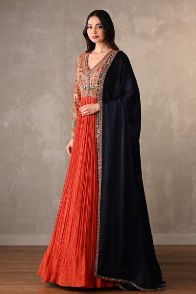 Orange & Navy Luxe Organza Anarkali