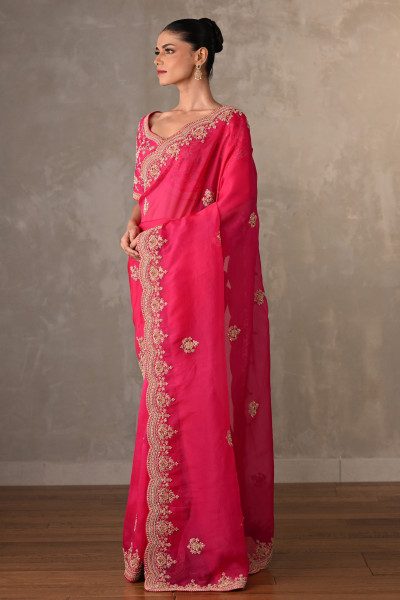 Radiant Ruby Organza Saree Set