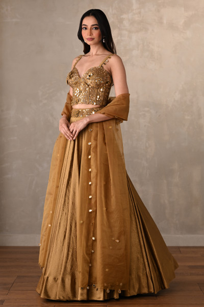 Mehndi Green Mirage Satin Crepe Lehenga Set