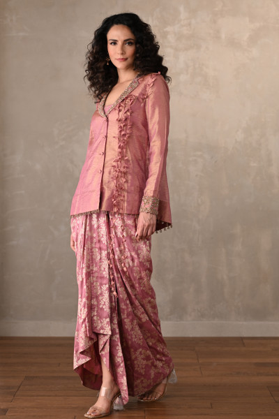 Tissue Jacket With Banarasi Draped Skirt Ensemble