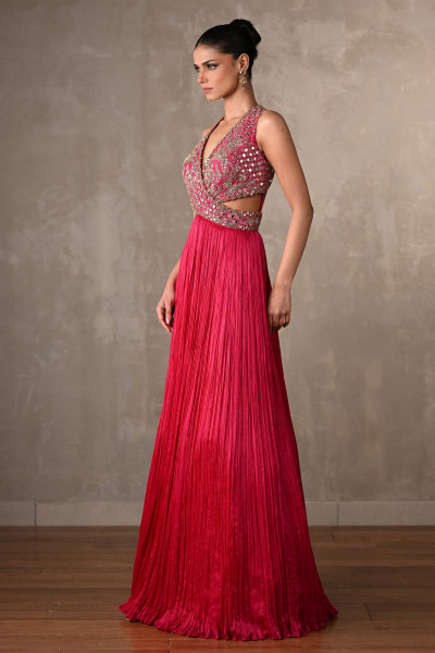 Moss Mirror Embroidered Pleated Gown