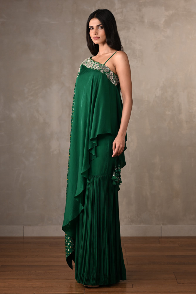 Bottle Green One-Shoulder Co-Ord Set