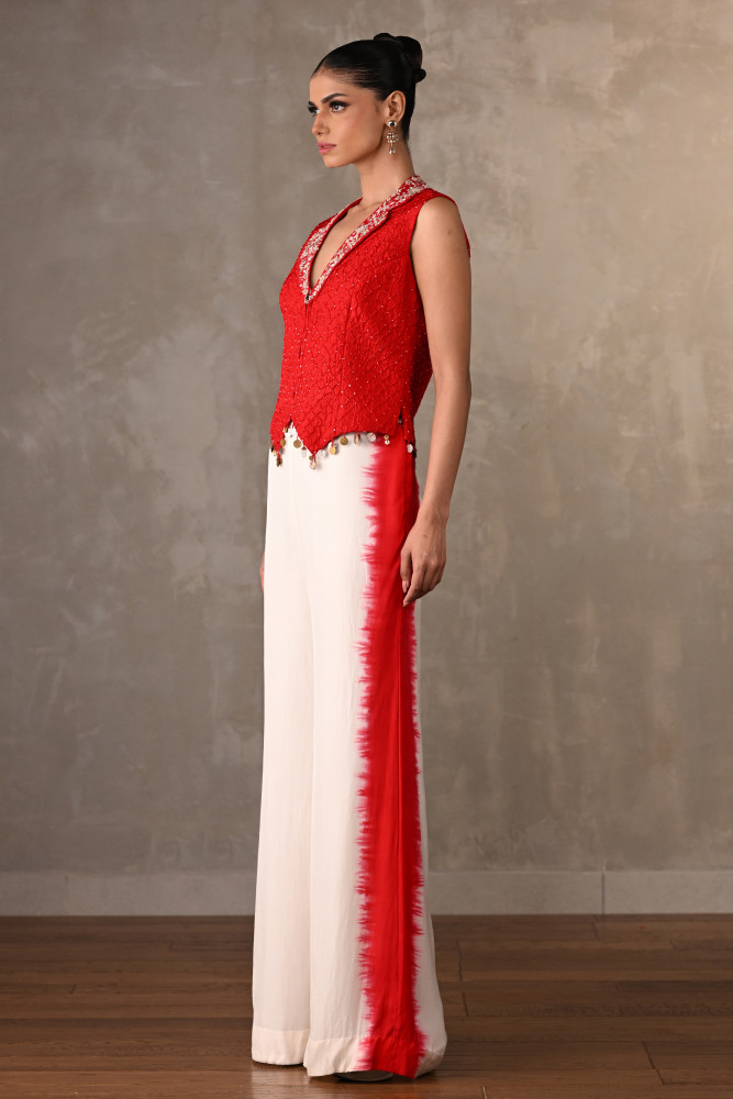 Bandhej Coin-Edge Waistcoat Set