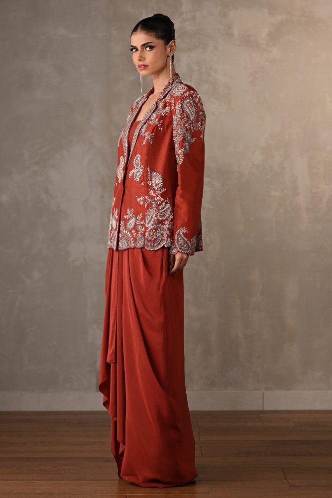 Rust Royale Embellished Drape Ensemble