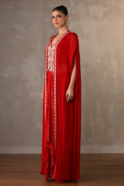 Zardosi Embellished Cape Set With Bandhej Drape Skirt