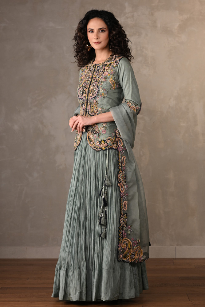 Blue Rouge Crushed Organza Lehenga Set