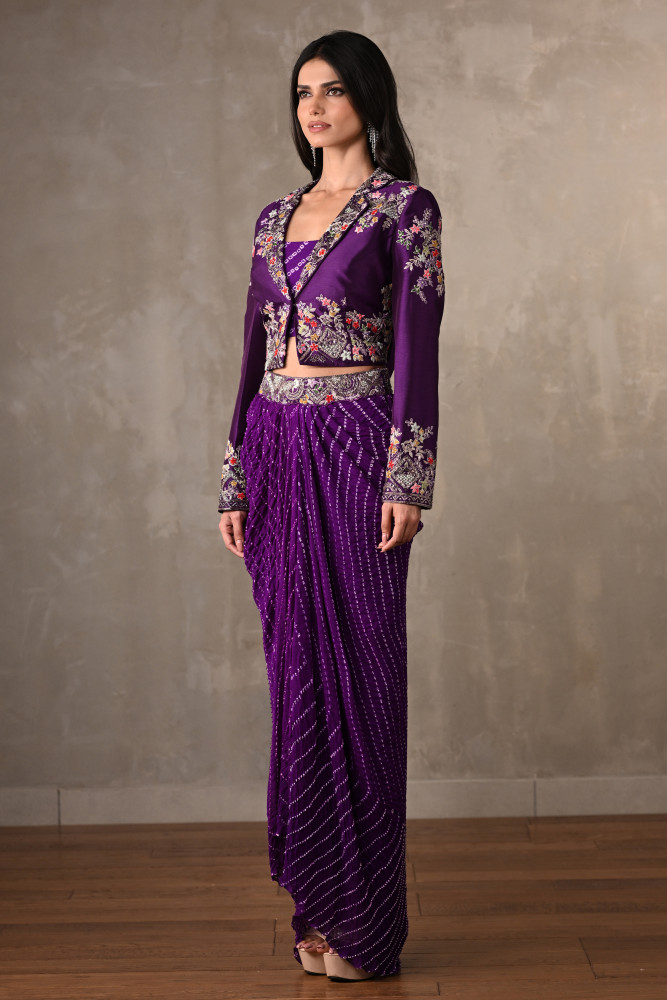 Royal Amethyst Draped Silk Ensemble