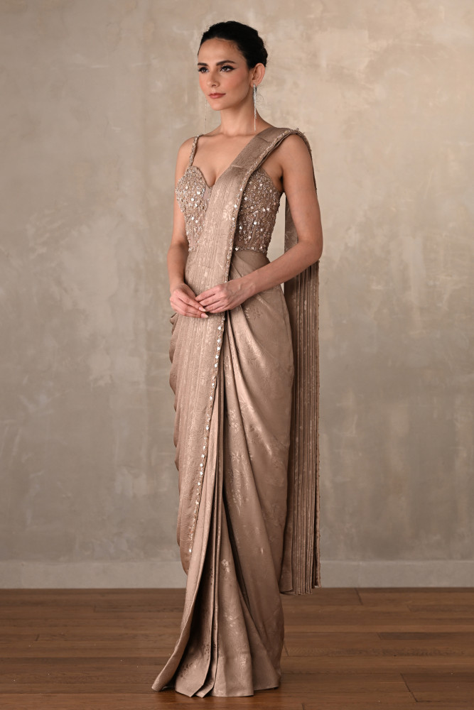 Satin Draped Gown With Embellished Corset