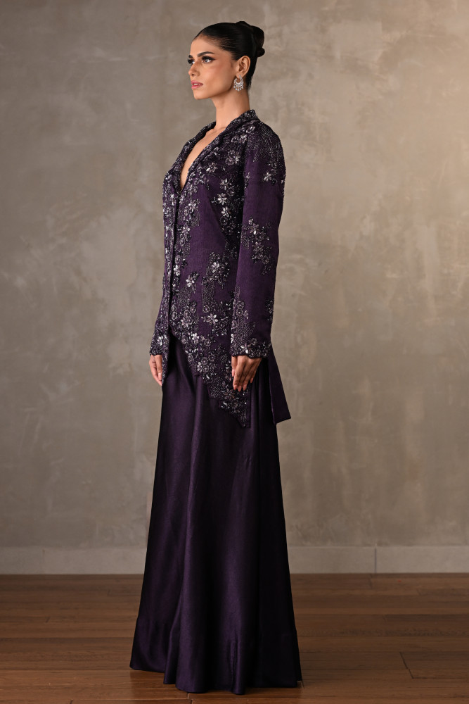 Embroidered Jacket-Sharara Satin Set